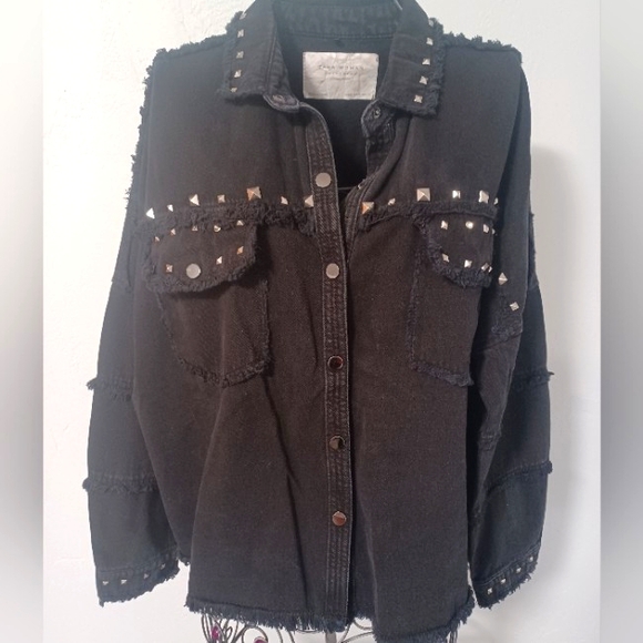 Zara Black Jean Jacket with Studded Details - Picture 3 of 12